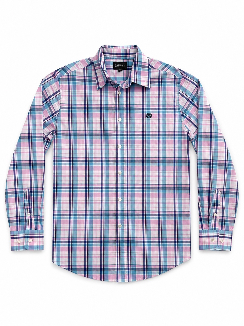 Lauren Ralph Lauren Pastel Plaid Button Down Shirt Pink Blue Size 18 Preppycore